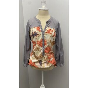 Odille Anthropologie Women's Top Sheer Camouflage With Cottagecore Flair Size 8